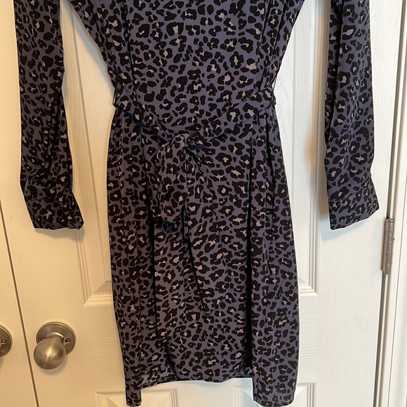 Banana Republic Factory Blue, Black, and Taupe Leopard Shirt Dress - Picture 3 of 8